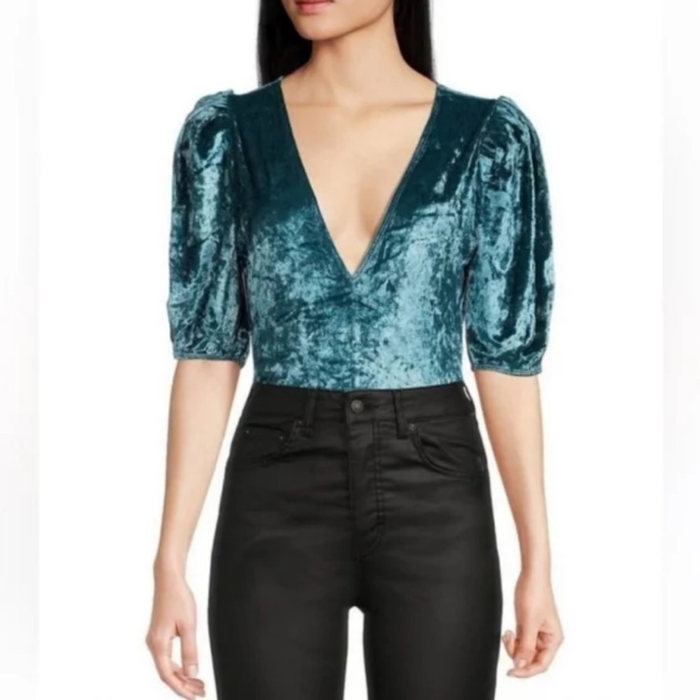 Free People NWT Don’t You Wish Velvet Bodysuit In Deep Teal Size XS